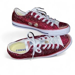 Dark Siam Red & Gold Low Top Converse Sizes 5-14 New With Ribbon Laces